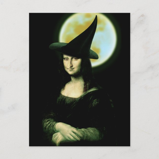 Häxa Mona Lisa Halloween Fullmåne Vykort (Framsida)