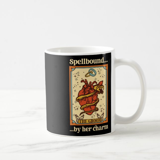 Häxa Mystisk Rolig Brud Och Brudgum Förtrollad Av Kaffemugg (Höger)