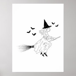 Häxa Och Fladdermöss Enkel Linje Konst Minimal Hal Poster
