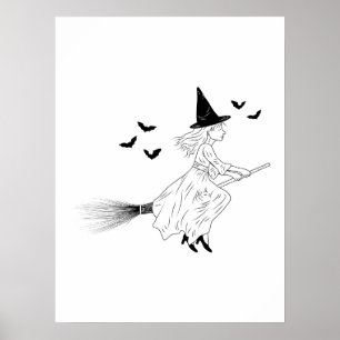Häxa Och Fladdermöss Enkel Linje Konst Minimal Hal Poster