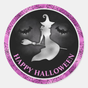 Häxa och fladdermöss Lila & Svart Gott Halloween Runt Klistermärke
