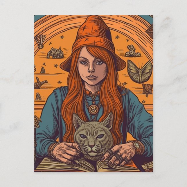 Häxa och katt vykort (Framsida)