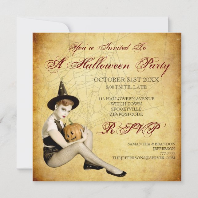 Häxa- och pumpahalloween festinbjudan inbjudningar (Framsida)