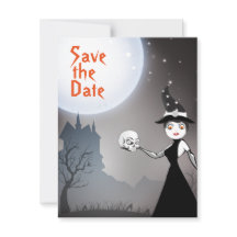 Häxa och Skalle Par Fullmåne Halloween Bröllop