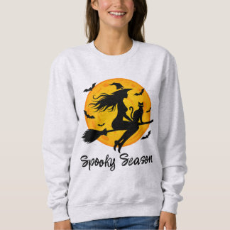 Häxa och svart katt flygande över fullmåne t shirt