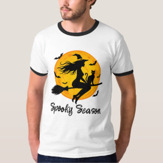 Häxa och svart katt flygande över fullmåne t shirt