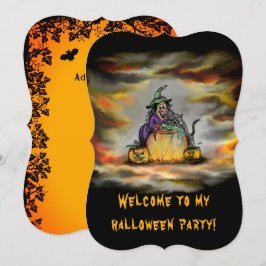 Häxa och svart katt, Glad Halloween! Inbjudningar