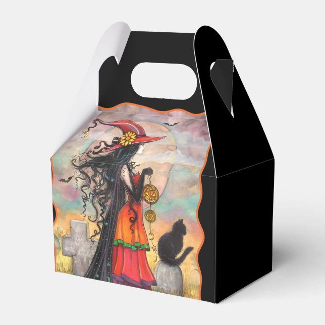 Häxa och svart katt Halloween presentförpackning Presentaskar (Framsidan Sidan)