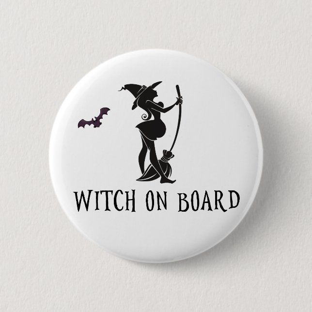 Häxa Ombord Gravid Bebis Baby Shower Knapp (Framsida)