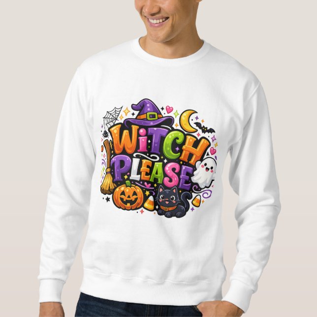 HÄXA PÅ Cute Spooky Halloween Lång Ärmad Tröja (Framsida)