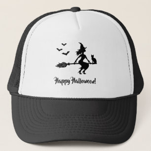 Häxa På En Kvast Glad Halloween Svart Silhuett Keps