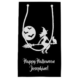 Häxa På En Kvast Svart Och Vit God Halloween