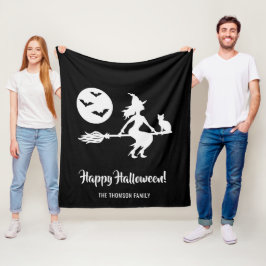 Häxa På En Kvast Svart Och Vit God Halloween Fleecefilt