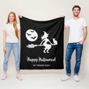 Häxa På En Kvast Svart Och Vit God Halloween Fleecefilt