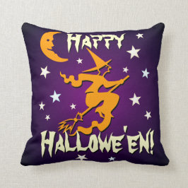 Häxa på framsidan katt på baksidan Glad Halloween Kudde