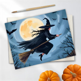 Häxa på kvast | Glad Halloween Målning Julkort