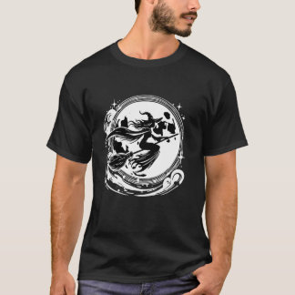 Häxa på kvast med fullmåne Rolig design för hal T Shirt