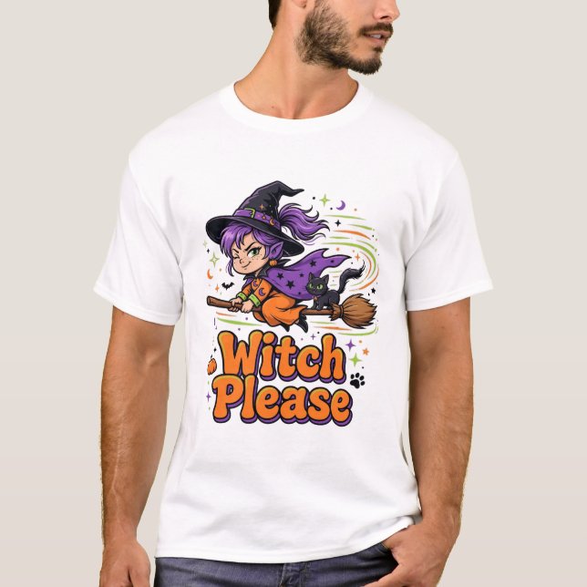 Häxa Please — Söt Halloween T Shirt (Framsida)