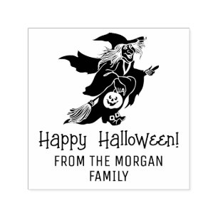 Häxa & Pumpa Silhuett Gott Halloween Namn Självfärgande Stämpel