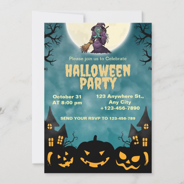 Häxa & pumpor Halloweenfest inbjudan (Framsida)