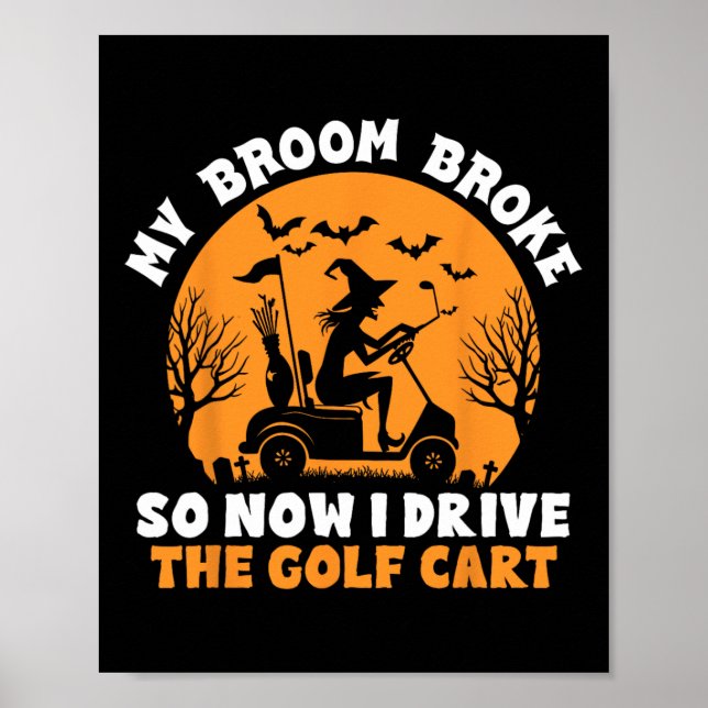 Häxa Ridande En Golfkärra Rolig Halloween  Poster (Framsidan)