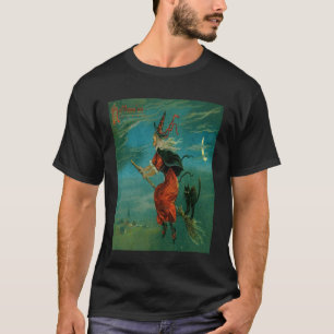 Häxa Ridande En Kvast Med En Svart Katt Vintage Ve T Shirt