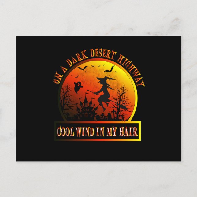 Häxa Ridande Kvastar På En Mörk Öken Vykort (Framsida)