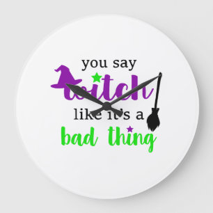 Häxa Rolig Halloween Stor Klocka