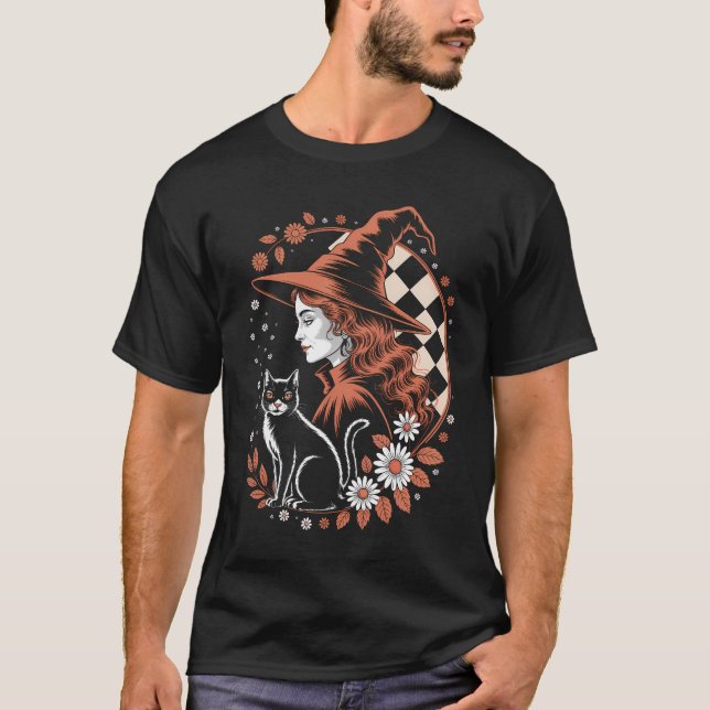 Häxa Rutig Halloween T Shirt (Framsida)