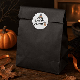 Häxa snälla akvarellhatt och kvast Halloween Runt Klistermärke