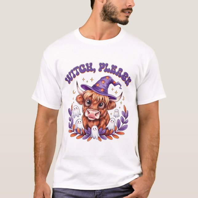 Häxa Snälla Highland Ko Halloween T Shirt (Framsida)