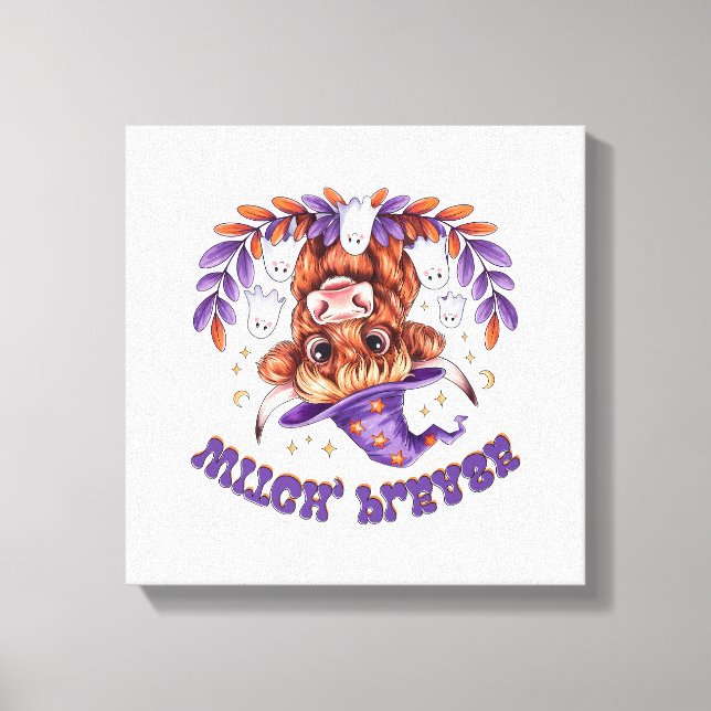 Häxa snälla högländerko Halloween Canvastryck (Framsida)