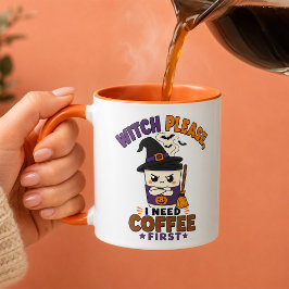 Häxa snälla jag behöver kaffe först Orange Hallowe Mugg