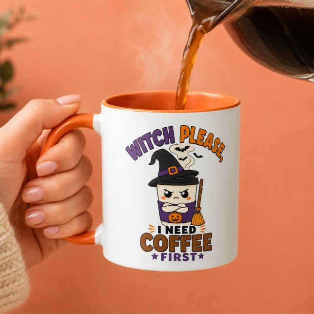 Häxa snälla jag behöver kaffe först Orange Hallowe Mugg (Skapare uppladdad)