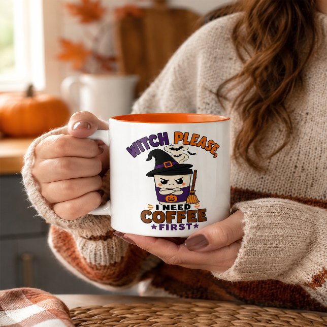 Häxa Snälla Kaffe Först Orange Halloween Mugg (Skapare uppladdad)