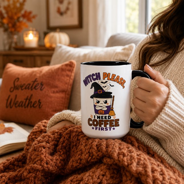 Häxa Snälla Kaffe Först Svart Stor Halloween Mugg (Skapare uppladdad)