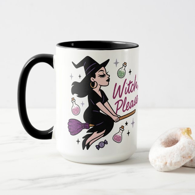 Häxa, snälla Sassy Modern Häxa Kvast Design Mugg (Med munk)