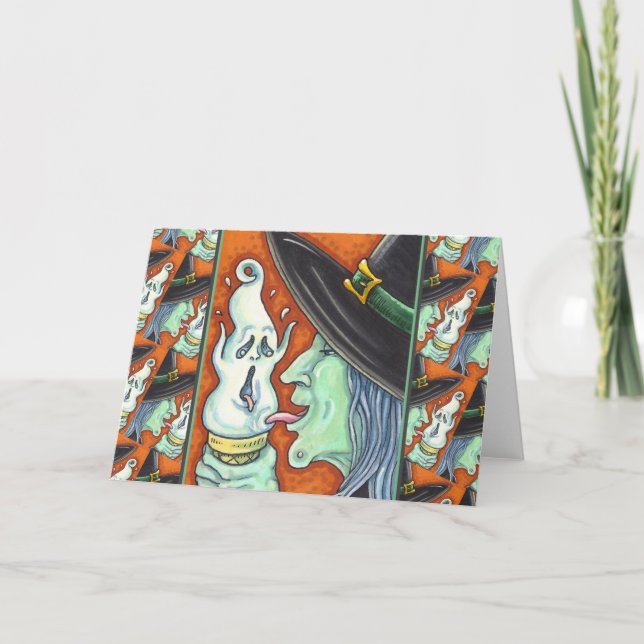 HÄXA SOM ÄTER SKRIKANDE GLASSKON, HALLOWEEN H HELGKORT (Framsida)