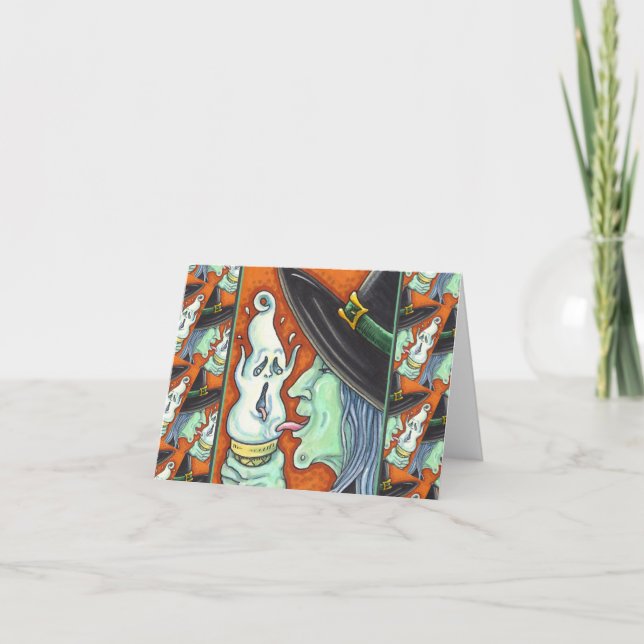 HÄXA SOM ÄTER SKRIKANDE GLASSKOTT, HALLOWEEN HELGKORT (Framsida)