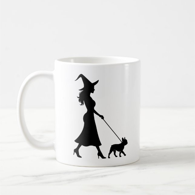 Häxa som går Frenchie Kaffemugg (Vänster)