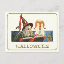 Häxa som läser Jack O Lantern-pumpa Vykort