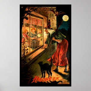 Häxa som tittar till och med fönster poster