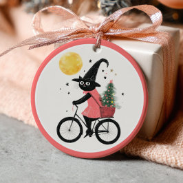 Häxa Svart Katt Cykling Julgran Häxig Jul Julgransprydnad Keramik