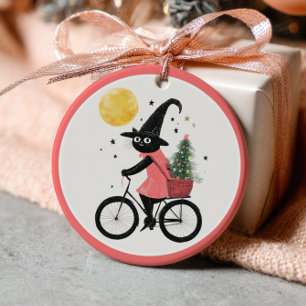Häxa Svart Katt Cykling Julgran Häxig Jul Julgransprydnad Keramik
