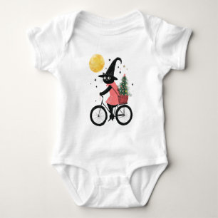 Häxa Svart Katt Cykling Söt och Kuslig Jul T Shirt