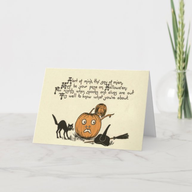 Häxa Svart Katt Jack O Lantern Dikt Kort (Framsida)