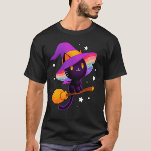 Häxa Svart Katt Med Regnbågshatt Och Magisk Kvast T Shirt