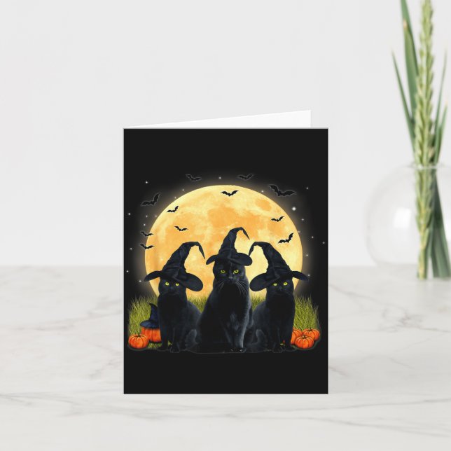Häxa Svart Katt Och Fullmåne Pumpa Halloween Kort (Framsida)