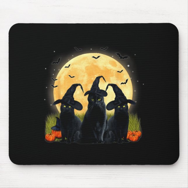 Häxa Svart Katt Och Fullmåne Pumpa Halloween Musmatta (Framsidan)