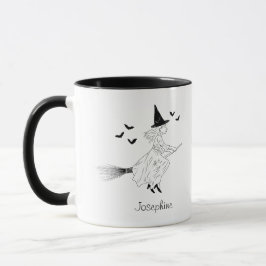Häxa Tjej Och Fladdermöss Med Namn Minimal Hallowe Mugg